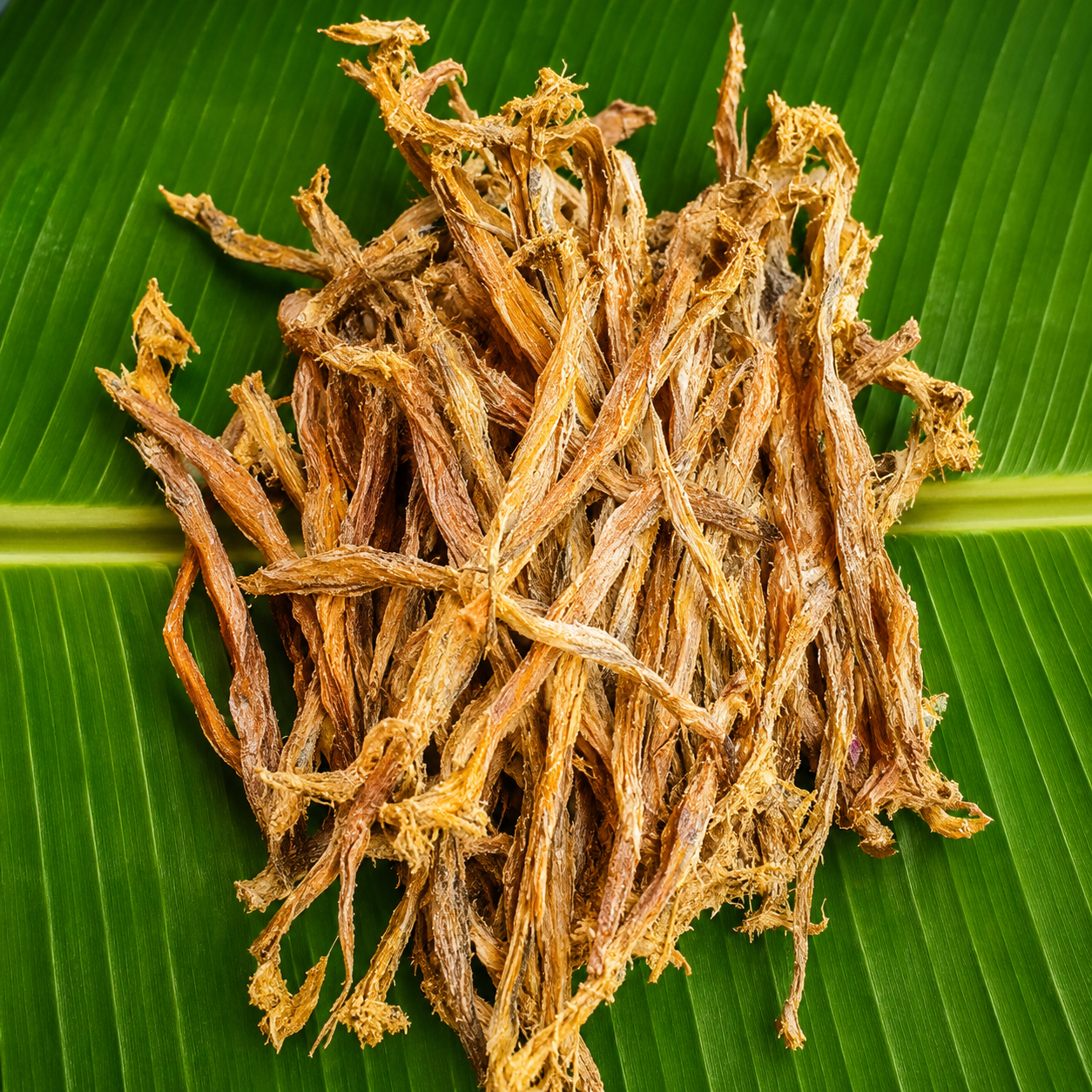 Premium Saltless Kukka Savidalu Strips on Banana Leaf - Godavari Sapidi Dry Fish Pieces